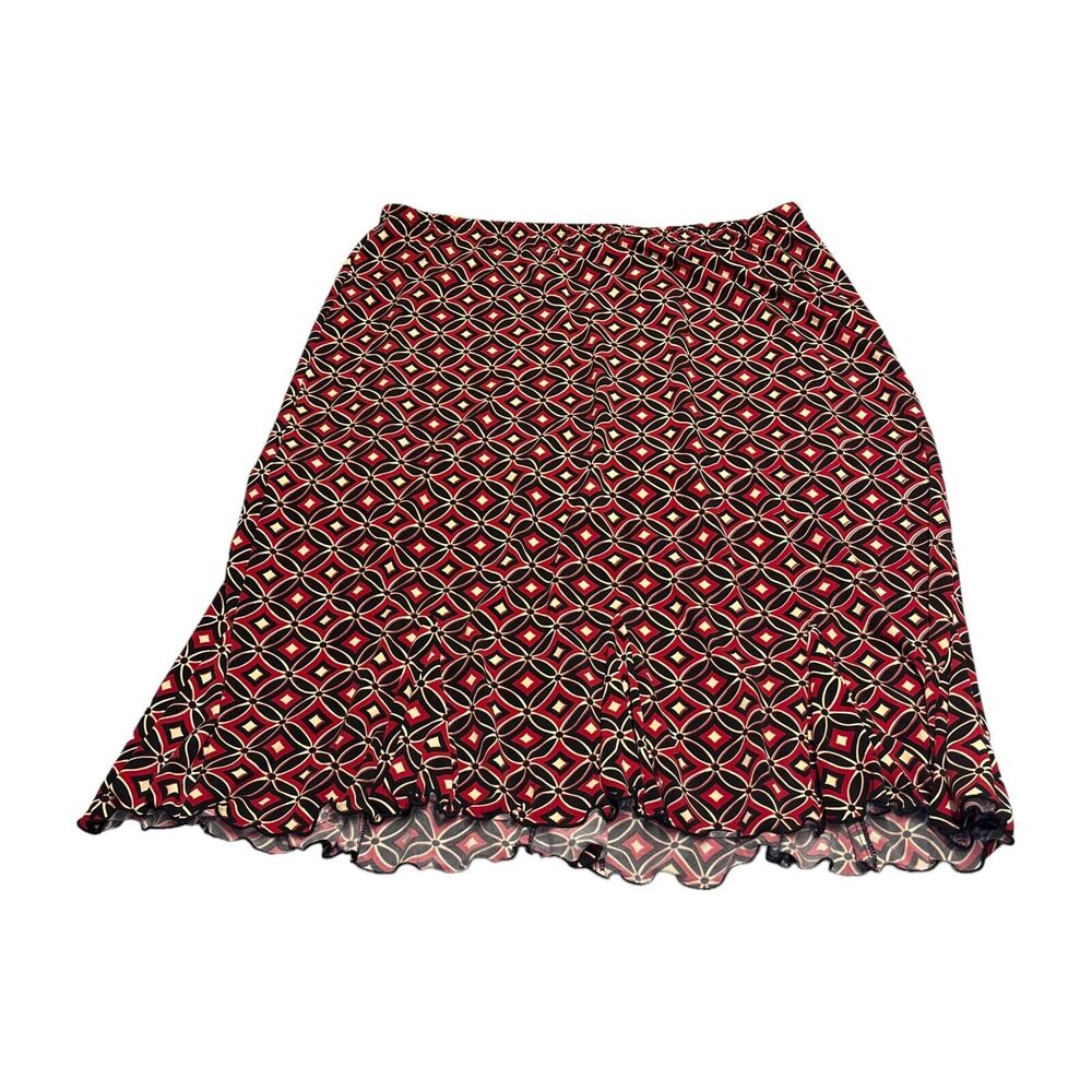 Notations A-Line Skirt Women's Large Multicolor Batik Kawung Print Ruffle Hem - Picture 2 of 6